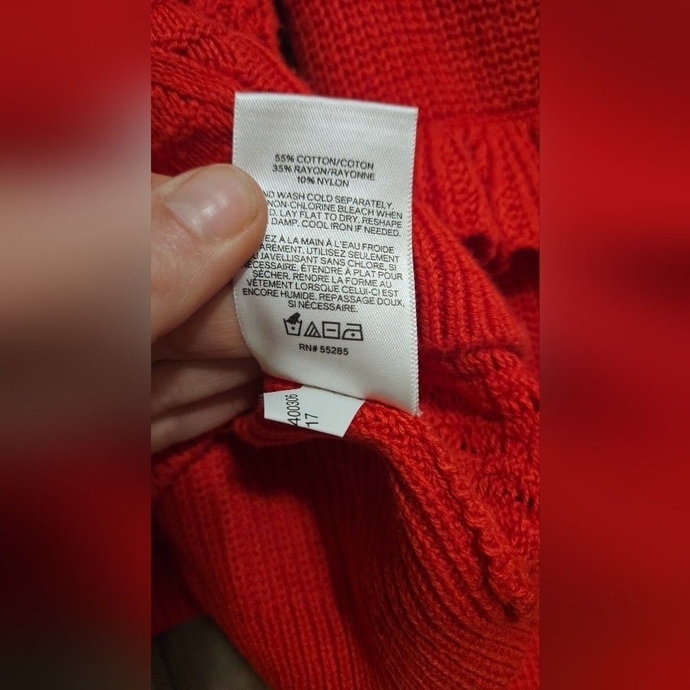Express Red Cable Knit Cold Shoulder Ruffle Sweater XS - Picture 3 of 11